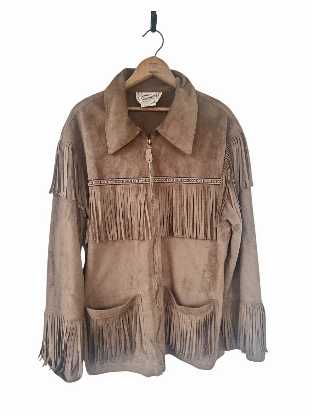 Vintage Milton Funwear Faux Suede Fringe Hippie Western Jacket Men's M